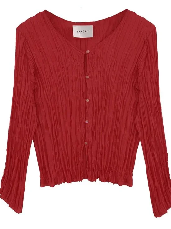 NWT- Baacal Lipstick Red "Maya" Pleated Cardigan - Picture 5 of 9